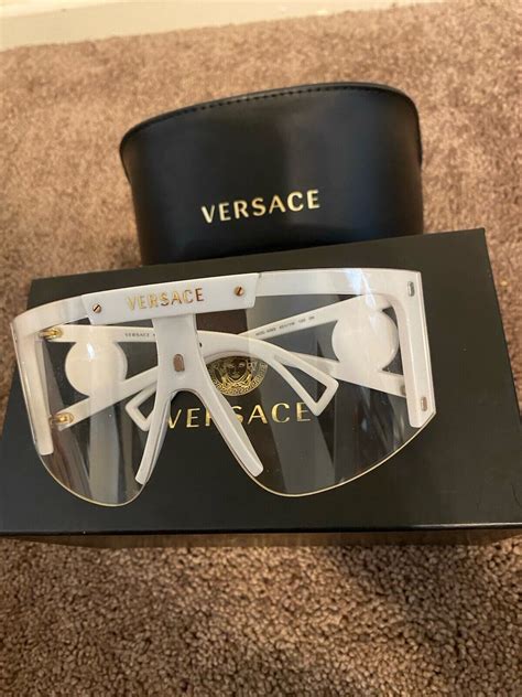 versace paper clip glasses|Versace VE 4393 401/1W White Plastic Shield Sunglasses Green .